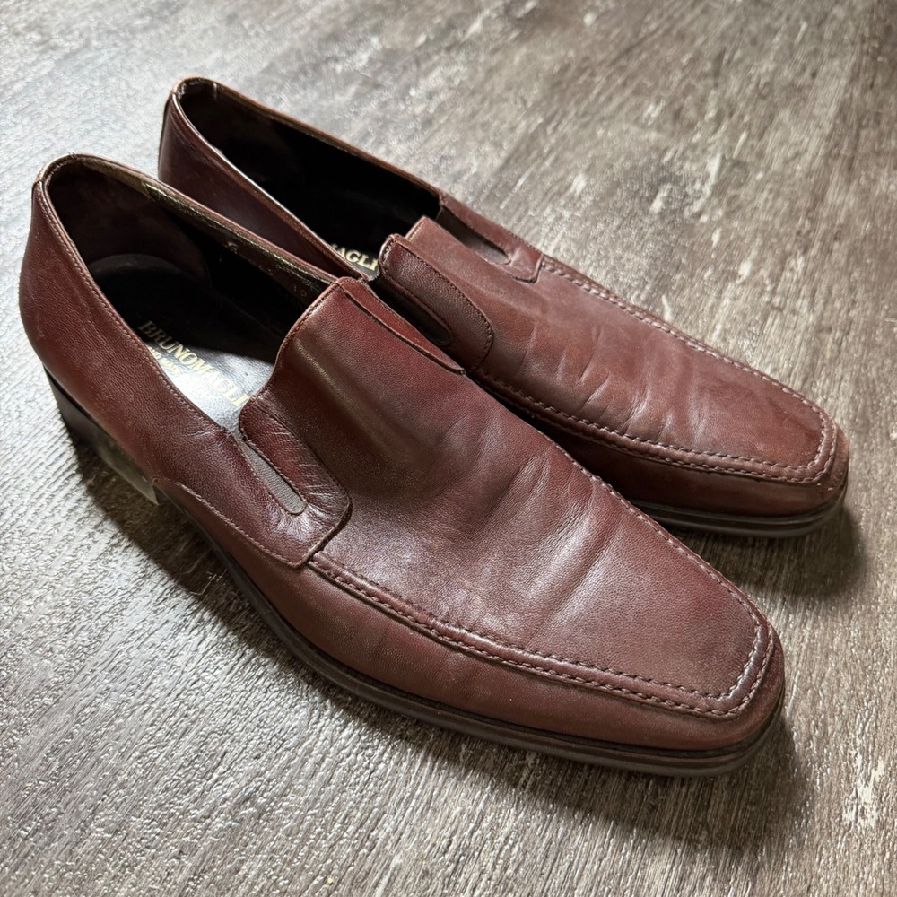 Bruno Magli Raging Loafers Mens 10 M Brown Leather Square Toe Slip On Italy